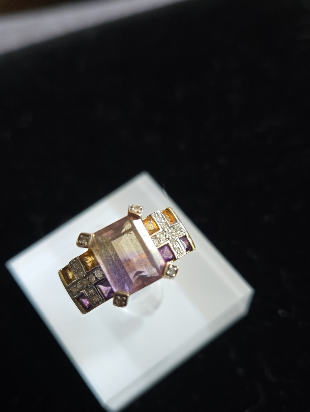 10k YG Ametrine, Citrine, Amethyst + Diamond Ring...sz.8